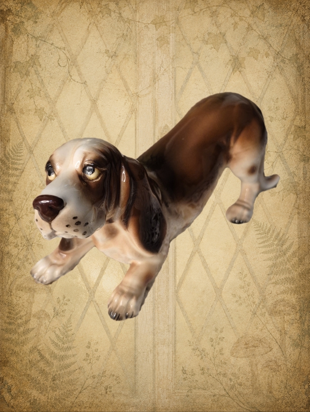 Woodland Whispers 🍃🧚‍♂️ Vintage Basset Hound Porcelain Dog Figurine